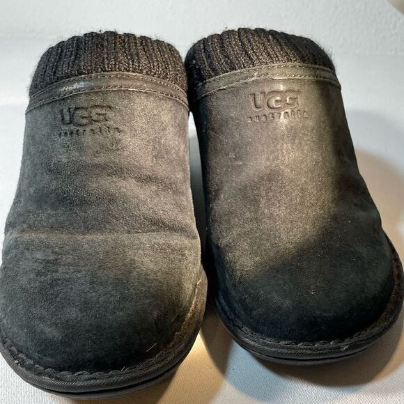 Ugg Gael black Suede Wedge Clogs Slip On Shearling Lined Size US 8 - Picture 2 of 10